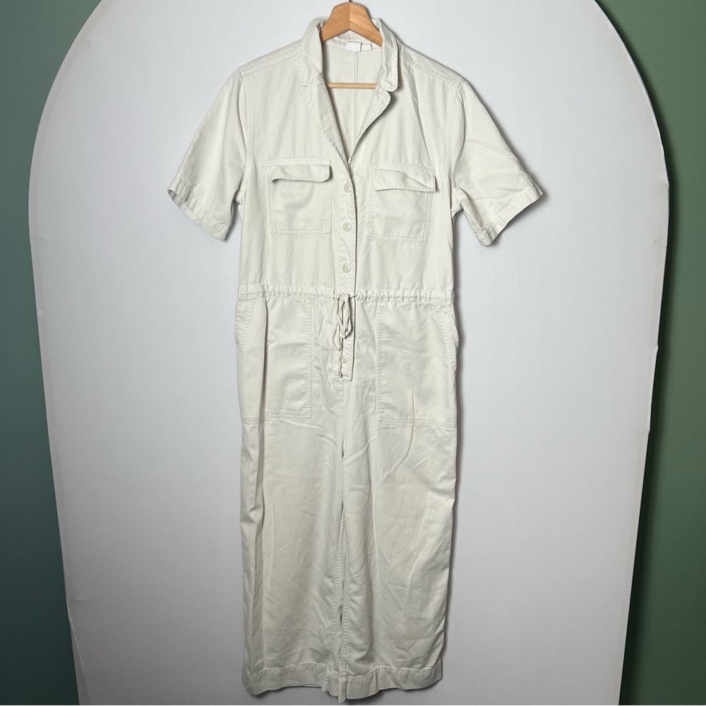 Gap Women’s Short Sleeve Full Length Jumpsuit Cream White Utility Size 8 Pockets